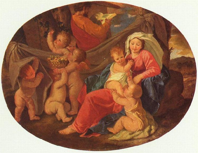 Nicolas Poussin Heilige Familie mit Engeln, Oval Germany oil painting art
